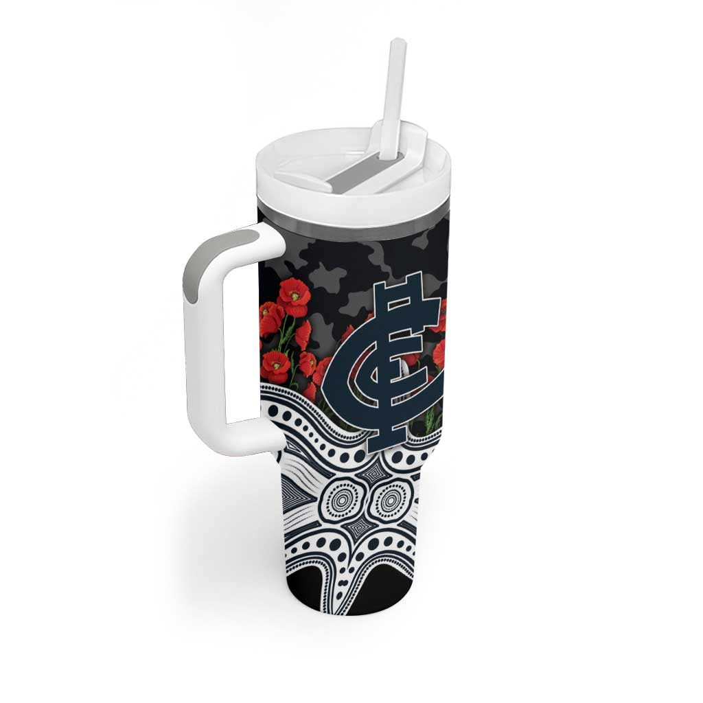 Carlton Blues ANZAC Day Tumbler With Handle Indigenous Dot Art with Poppy Flower Tribute