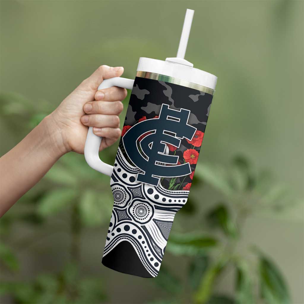 Carlton Blues ANZAC Day Tumbler With Handle Indigenous Dot Art with Poppy Flower Tribute