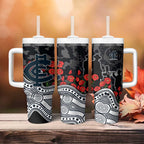 Carlton Blues ANZAC Day Tumbler With Handle Indigenous Dot Art with Poppy Flower Tribute