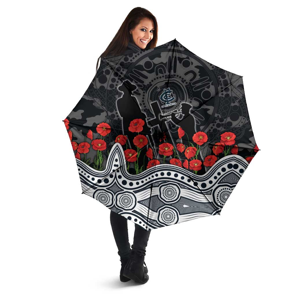 Carlton Blues ANZAC Day Umbrella Indigenous Dot Art with Poppy Flower Tribute