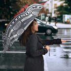 Carlton Blues ANZAC Day Umbrella Indigenous Dot Art with Poppy Flower Tribute