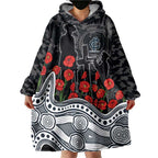 Carlton Blues ANZAC Day Wearable Blanket Hoodie Indigenous Dot Art with Poppy Flower Tribute
