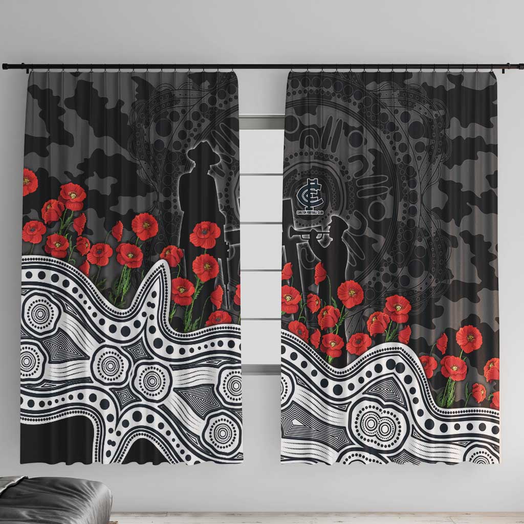 Carlton Blues ANZAC Day Window Curtain Indigenous Dot Art with Poppy Flower Tribute