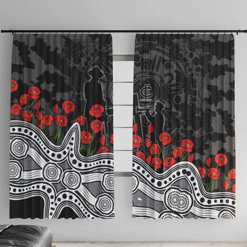 Carlton Blues ANZAC Day Window Curtain Indigenous Dot Art with Poppy Flower Tribute