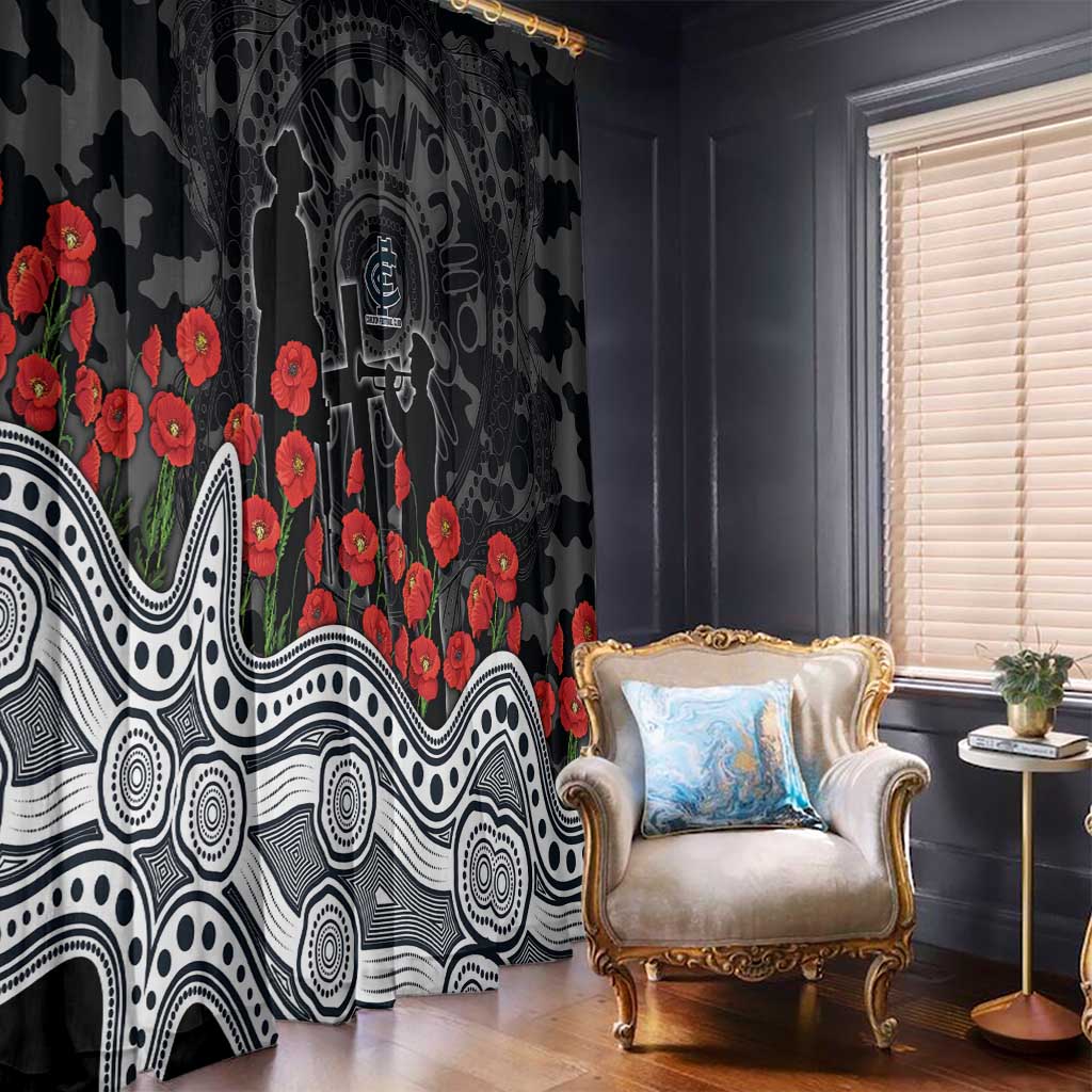 Carlton Blues ANZAC Day Window Curtain Indigenous Dot Art with Poppy Flower Tribute