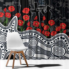 Carlton Blues ANZAC Day Window Curtain Indigenous Dot Art with Poppy Flower Tribute