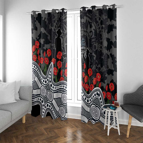Carlton Blues ANZAC Day Window Curtain Indigenous Dot Art with Poppy Flower Tribute