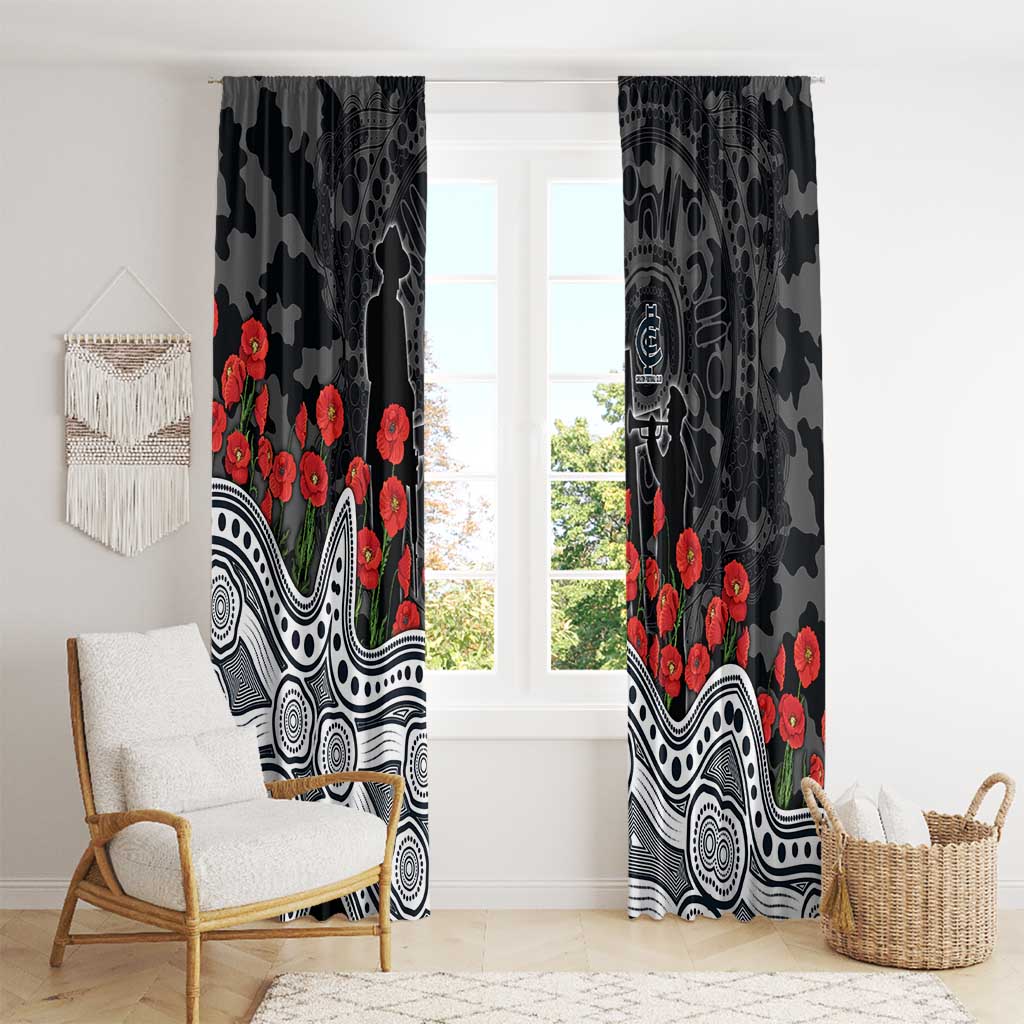 Carlton Blues ANZAC Day Window Curtain Indigenous Dot Art with Poppy Flower Tribute