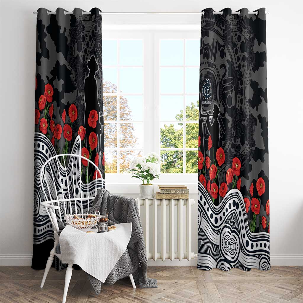 Carlton Blues ANZAC Day Window Curtain Indigenous Dot Art with Poppy Flower Tribute