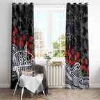 Carlton Blues ANZAC Day Window Curtain Indigenous Dot Art with Poppy Flower Tribute