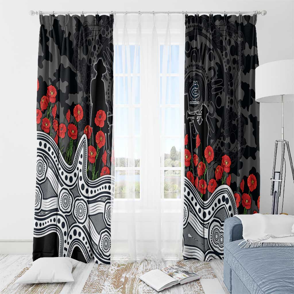 Carlton Blues ANZAC Day Window Curtain Indigenous Dot Art with Poppy Flower Tribute