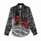 Carlton Blues ANZAC Day Women Casual Shirt Indigenous Dot Art with Poppy Flower Tribute