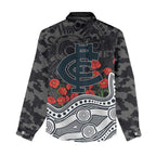 Carlton Blues ANZAC Day Women Casual Shirt Indigenous Dot Art with Poppy Flower Tribute
