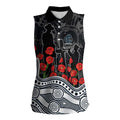 Carlton Blues ANZAC Day Women Sleeveless Polo Shirt Indigenous Dot Art with Poppy Flower Tribute