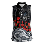 Carlton Blues ANZAC Day Women Sleeveless Polo Shirt Indigenous Dot Art with Poppy Flower Tribute