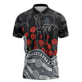Carlton Blues ANZAC Day Zipper Polo Shirt Indigenous Dot Art with Poppy Flower Tribute