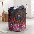 Brisbane Lions ANZAC Day Laundry Basket Indigenous Dot Art with Poppy Flower Tribute