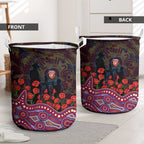 Brisbane Lions ANZAC Day Laundry Basket Indigenous Dot Art with Poppy Flower Tribute