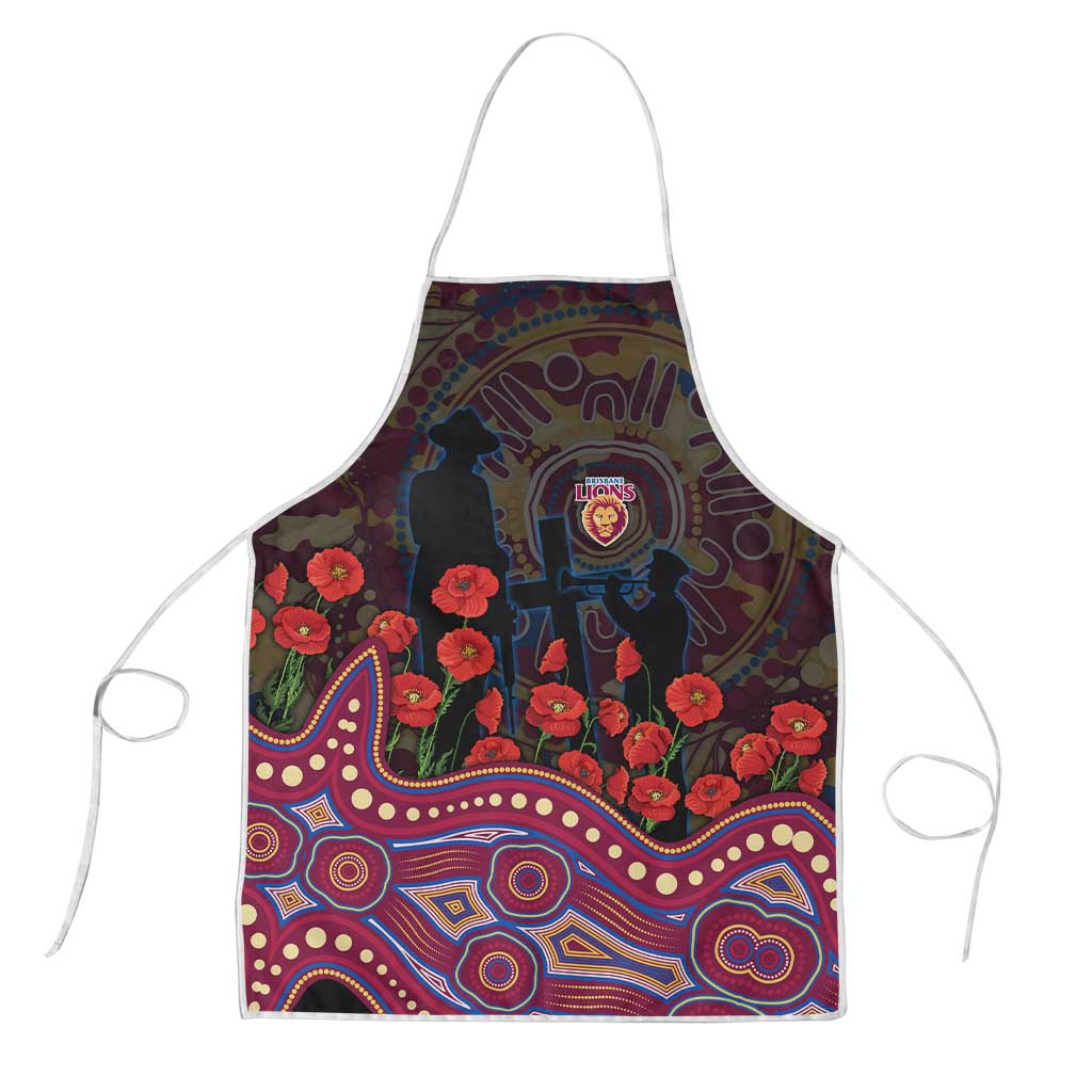 Brisbane Lions ANZAC Day Apron Indigenous Dot Art with Poppy Flower Tribute