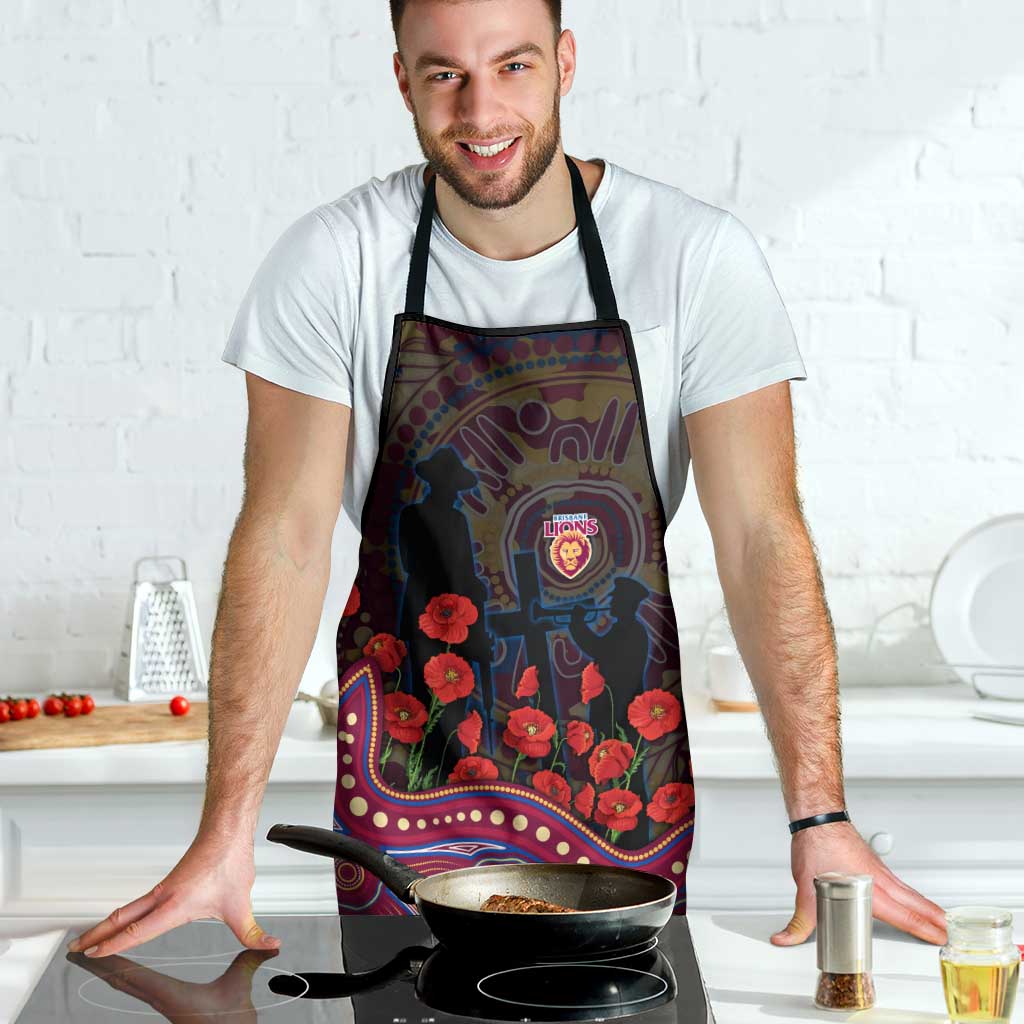 Brisbane Lions ANZAC Day Apron Indigenous Dot Art with Poppy Flower Tribute