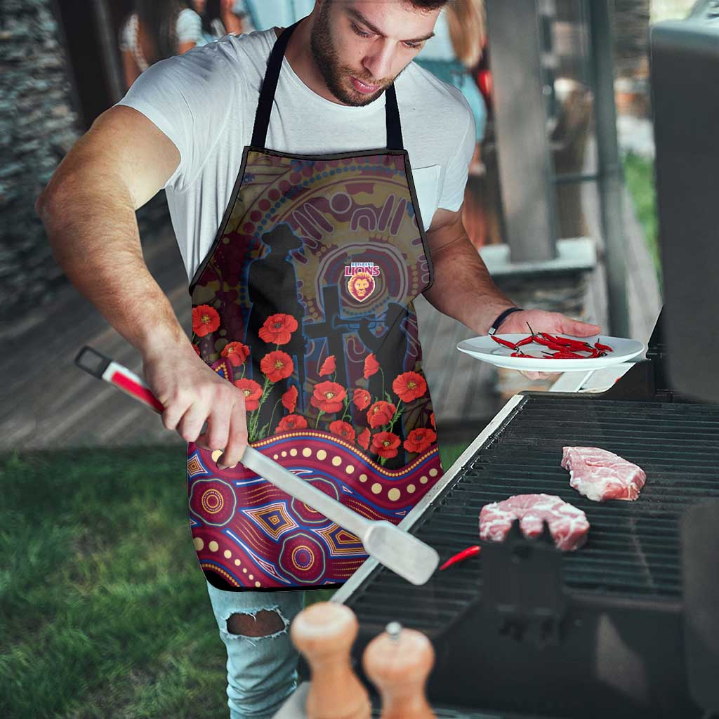 Brisbane Lions ANZAC Day Apron Indigenous Dot Art with Poppy Flower Tribute