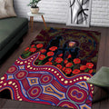 Brisbane Lions ANZAC Day Area Rug Indigenous Dot Art with Poppy Flower Tribute
