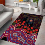Brisbane Lions ANZAC Day Area Rug Indigenous Dot Art with Poppy Flower Tribute