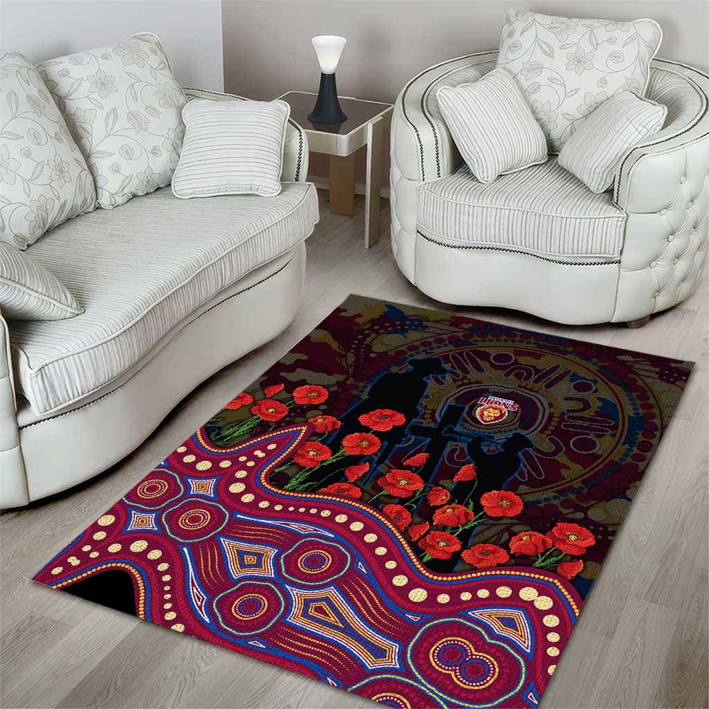 Brisbane Lions ANZAC Day Area Rug Indigenous Dot Art with Poppy Flower Tribute
