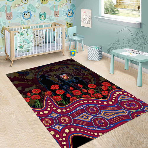 Brisbane Lions ANZAC Day Area Rug Indigenous Dot Art with Poppy Flower Tribute