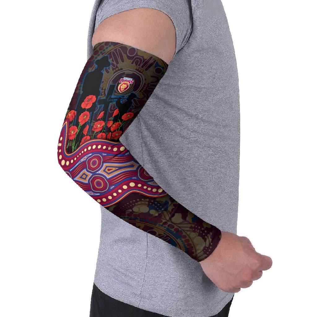 Brisbane Lions ANZAC Day Arm Sleeves Indigenous Dot Art with Poppy Flower Tribute