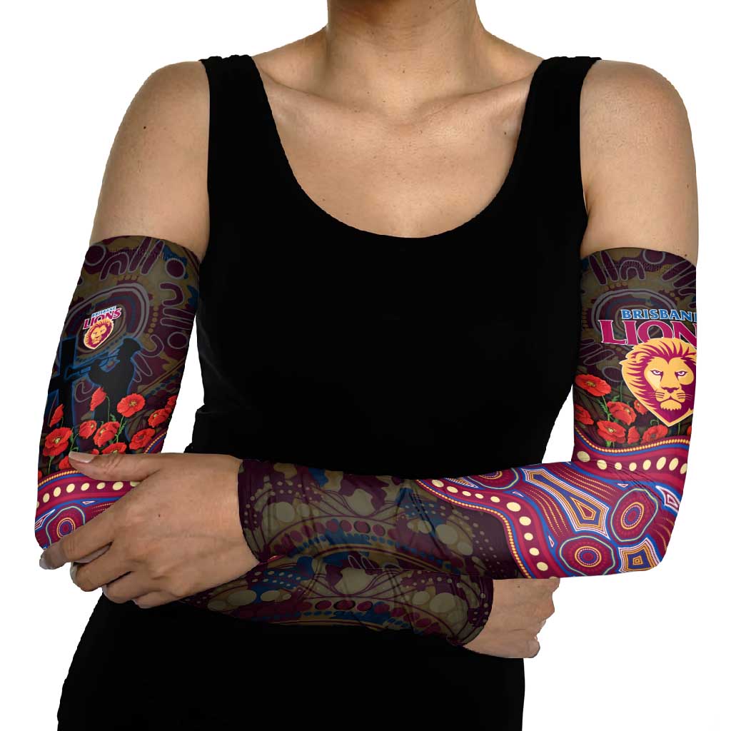 Brisbane Lions ANZAC Day Arm Sleeves Indigenous Dot Art with Poppy Flower Tribute