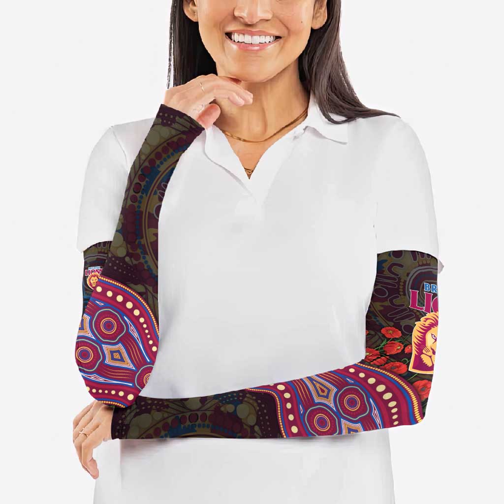 Brisbane Lions ANZAC Day Arm Sleeves Indigenous Dot Art with Poppy Flower Tribute