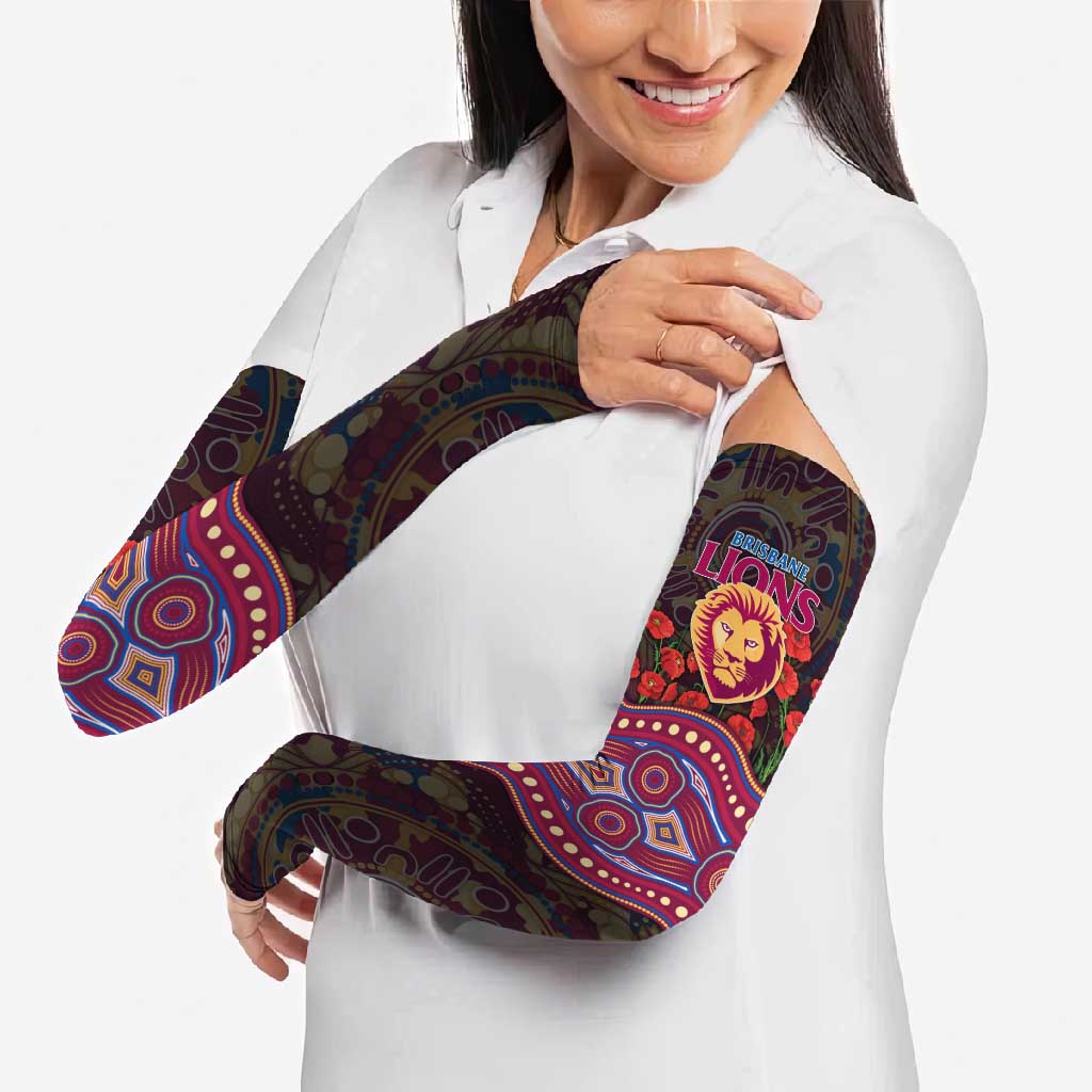 Brisbane Lions ANZAC Day Arm Sleeves Indigenous Dot Art with Poppy Flower Tribute