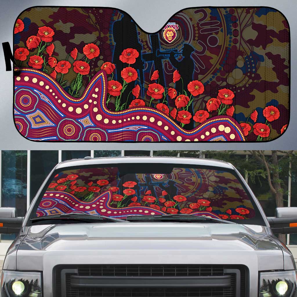 Brisbane Lions ANZAC Day Auto Sun Shade Indigenous Dot Art with Poppy Flower Tribute