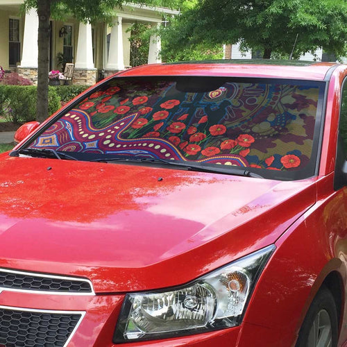 Brisbane Lions ANZAC Day Auto Sun Shade Indigenous Dot Art with Poppy Flower Tribute