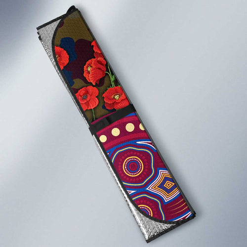 Brisbane Lions ANZAC Day Auto Sun Shade Indigenous Dot Art with Poppy Flower Tribute
