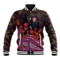 Brisbane Lions ANZAC Day Baseball Jacket Indigenous Dot Art with Poppy Flower Tribute