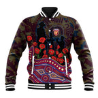 Brisbane Lions ANZAC Day Baseball Jacket Indigenous Dot Art with Poppy Flower Tribute