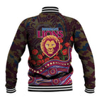 Brisbane Lions ANZAC Day Baseball Jacket Indigenous Dot Art with Poppy Flower Tribute