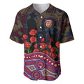 Brisbane Lions ANZAC Day Baseball Jersey Indigenous Dot Art with Poppy Flower Tribute