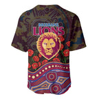 Brisbane Lions ANZAC Day Baseball Jersey Indigenous Dot Art with Poppy Flower Tribute