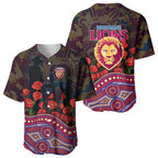 Brisbane Lions ANZAC Day Baseball Jersey Indigenous Dot Art with Poppy Flower Tribute