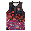 Brisbane Lions ANZAC Day Basketball Jersey Indigenous Dot Art with Poppy Flower Tribute