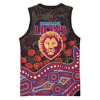 Brisbane Lions ANZAC Day Basketball Jersey Indigenous Dot Art with Poppy Flower Tribute