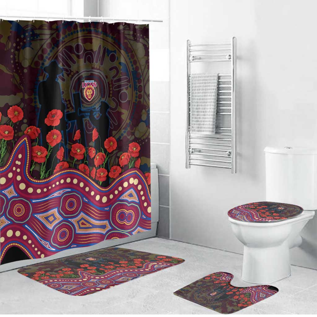 Brisbane Lions ANZAC Day Bathroom Set Indigenous Dot Art with Poppy Flower Tribute