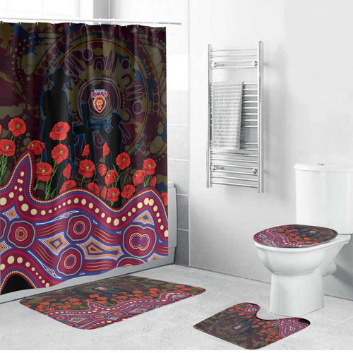 Brisbane Lions ANZAC Day Bathroom Set Indigenous Dot Art with Poppy Flower Tribute