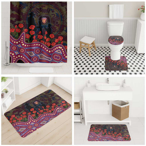 Brisbane Lions ANZAC Day Bathroom Set Indigenous Dot Art with Poppy Flower Tribute