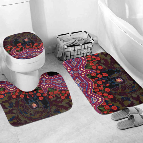 Brisbane Lions ANZAC Day Bathroom Set Indigenous Dot Art with Poppy Flower Tribute