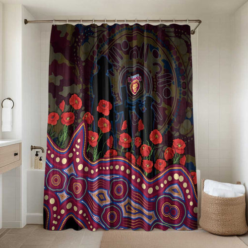 Brisbane Lions ANZAC Day Bathroom Set Indigenous Dot Art with Poppy Flower Tribute