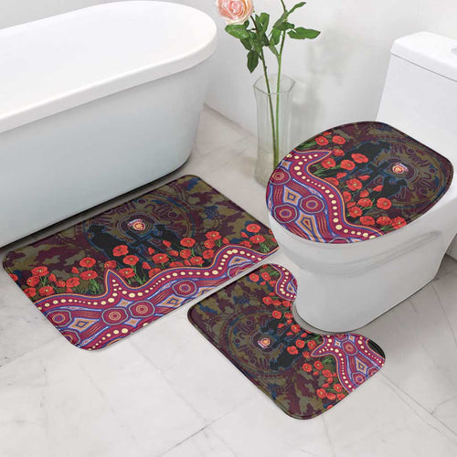 Brisbane Lions ANZAC Day Bathroom Set Indigenous Dot Art with Poppy Flower Tribute